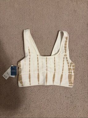Gilly Hicks White and Tan Tie-Dye Ribbed Crop Tank